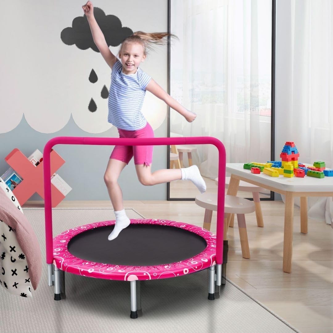 36'' Kids Foldable Trampoline with Foam Handle Quiet Indoor Outdoor – Pink