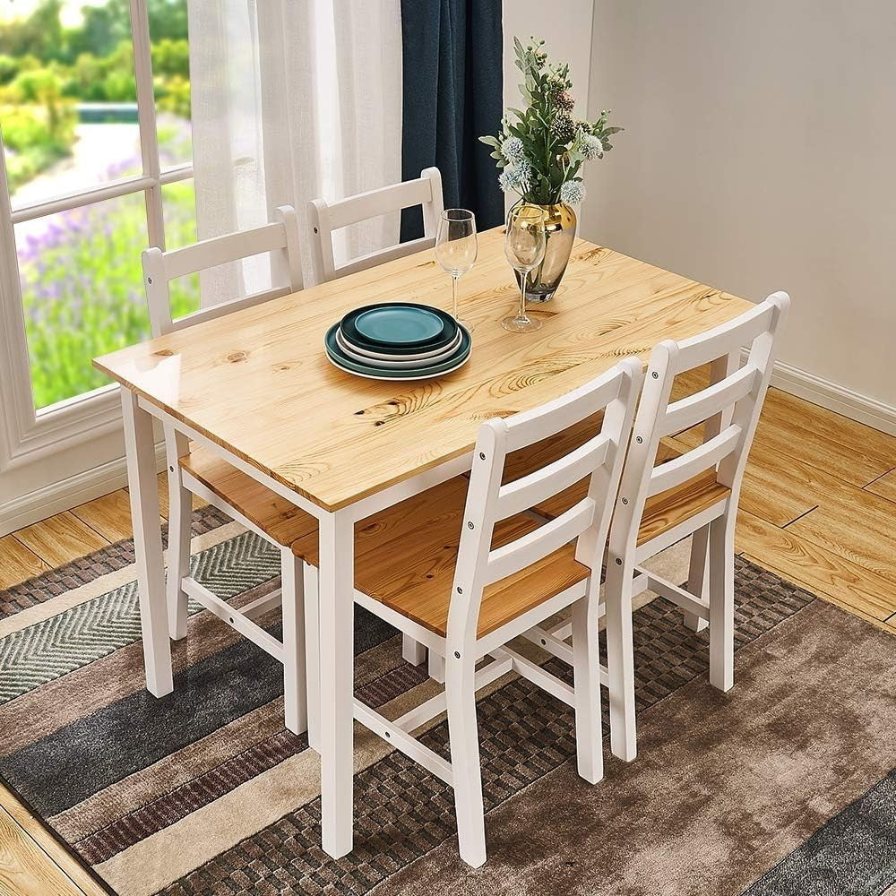 Solid Pine Dining Table & 4 Chairs Set | Durable Kitchen Furniture, Natural