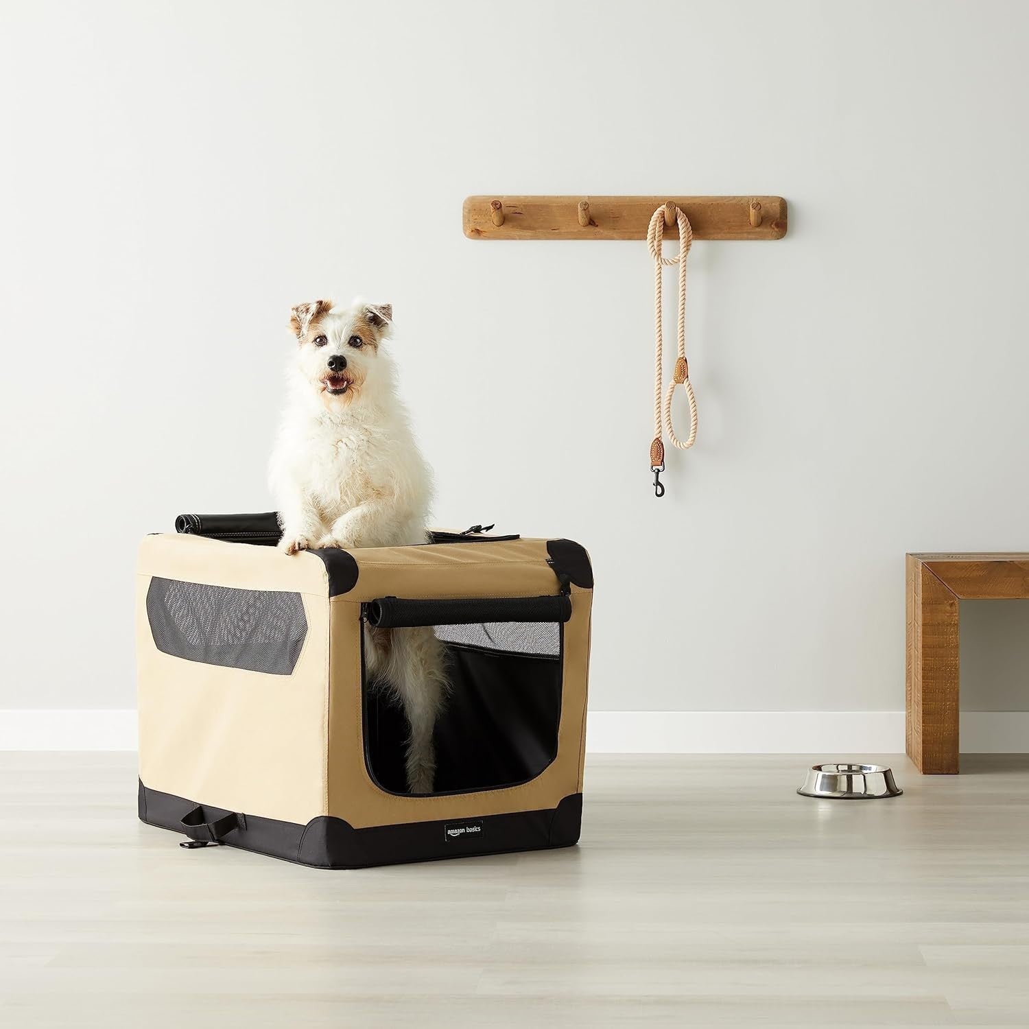 Medium Portable Soft Folding Dog Crate Travel Kennel Cage 76x54x54cm Tan
