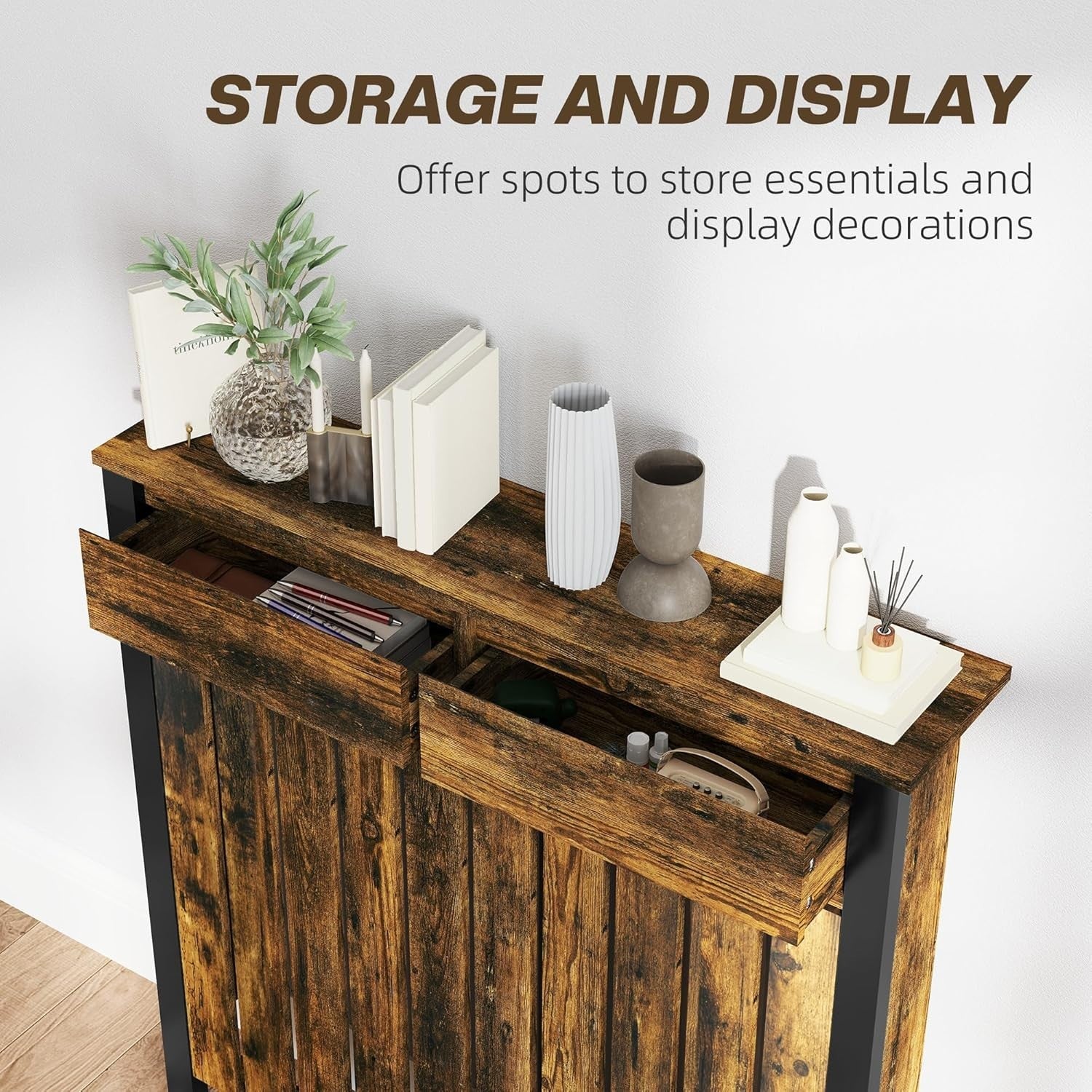 Rustic Brown Radiator Cover with Drawer Industrial Wood Cabinet