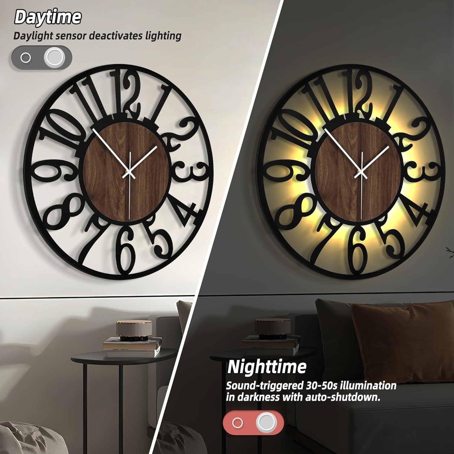 Large 80cm Silent Wall Clock with Bold Arabic Numerals - Modern Rustic Decor