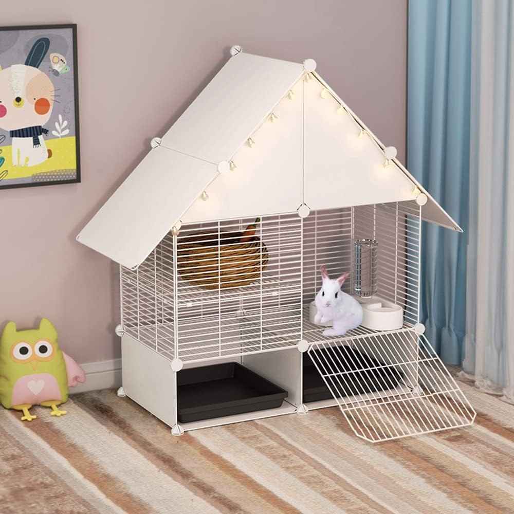 Indoor Rabbit Cage 2 Storey Small Animal Hutch Clean Trays Urine Guard
