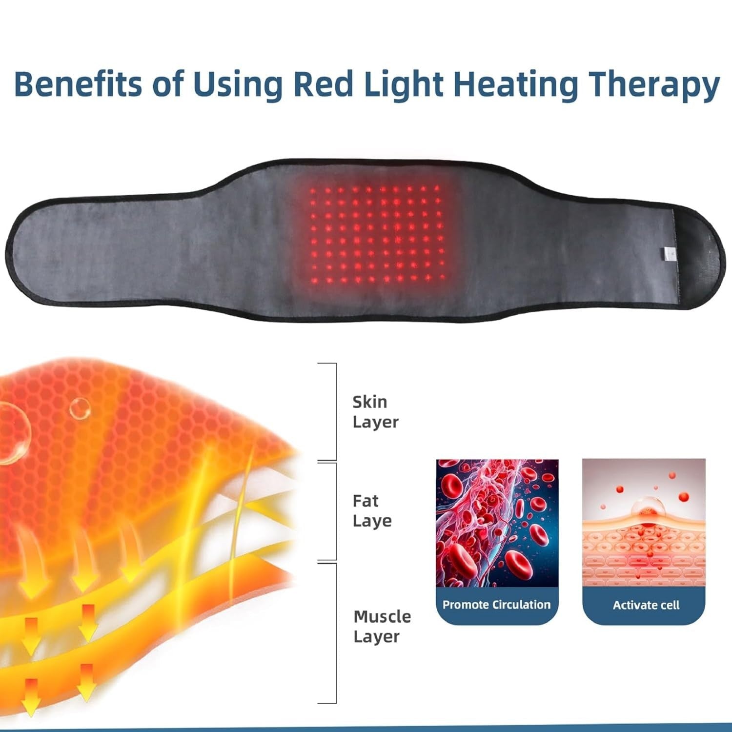 Heated Back Brace Massager Red Light Therapy Belt Pain Relief M
