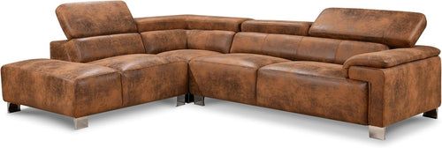 Brown Faux Leather L Shape 5 Seater Corner Sofa with Headrests Chaise