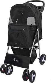 Pet Travel Stroller Dog Cat Pushchair Foldable Swivel Wheels 15kg Black