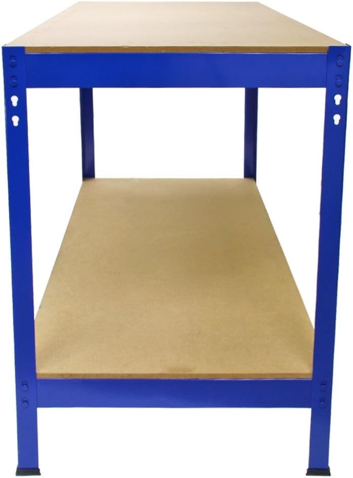 Heavy Duty Garage Workbench Blue 200kg Shelves Screwless Steel Frame 90x100