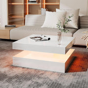 White LED Coffee Table with Storage, 2-Tier Square High Gloss 78x78cm