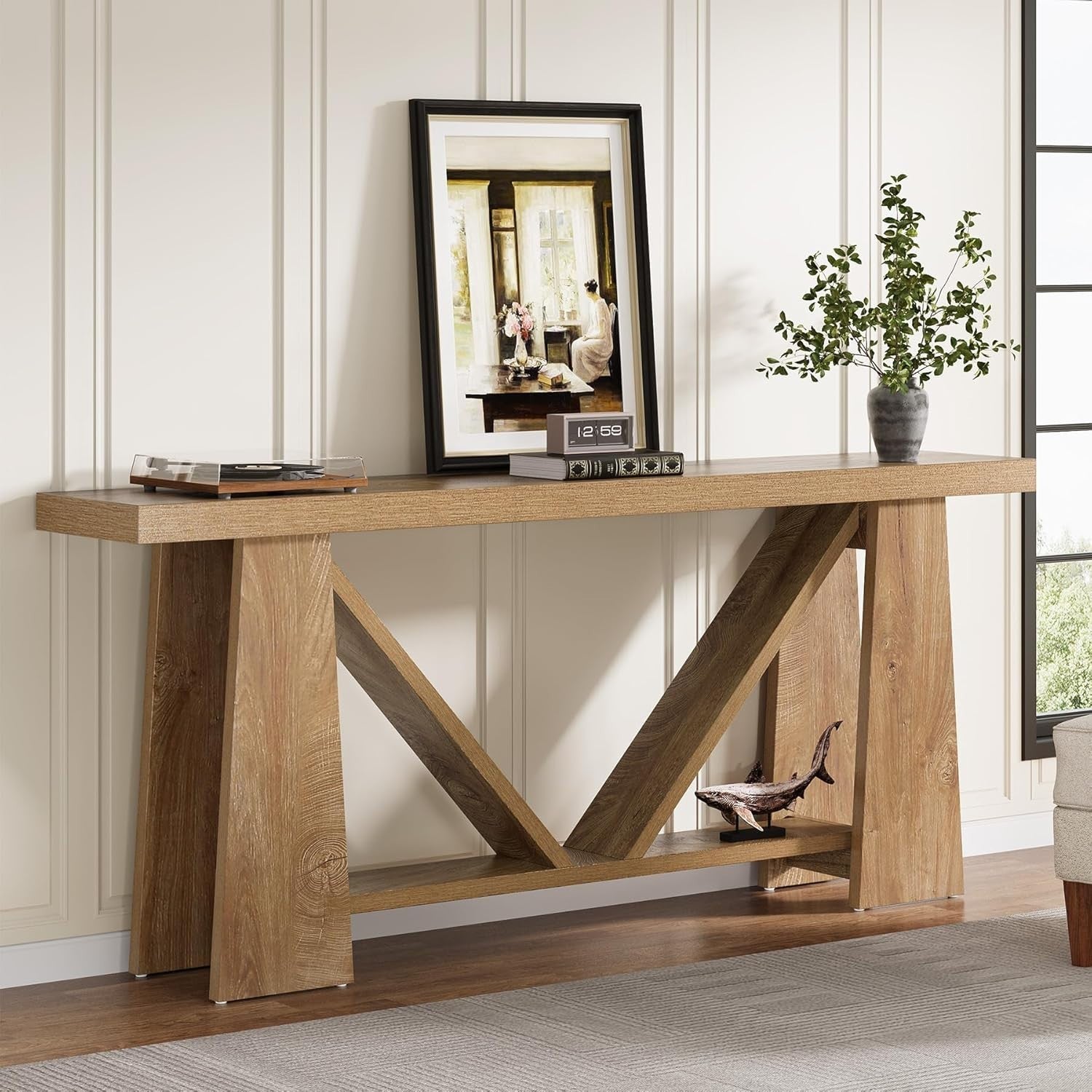 Extra Long 180cm Farmhouse Console Table, Narrow Entryway Sofa Table