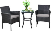3pc Rattan Bistro Set Balcony Garden Chairs Glass Table Patio Outdoor Seating