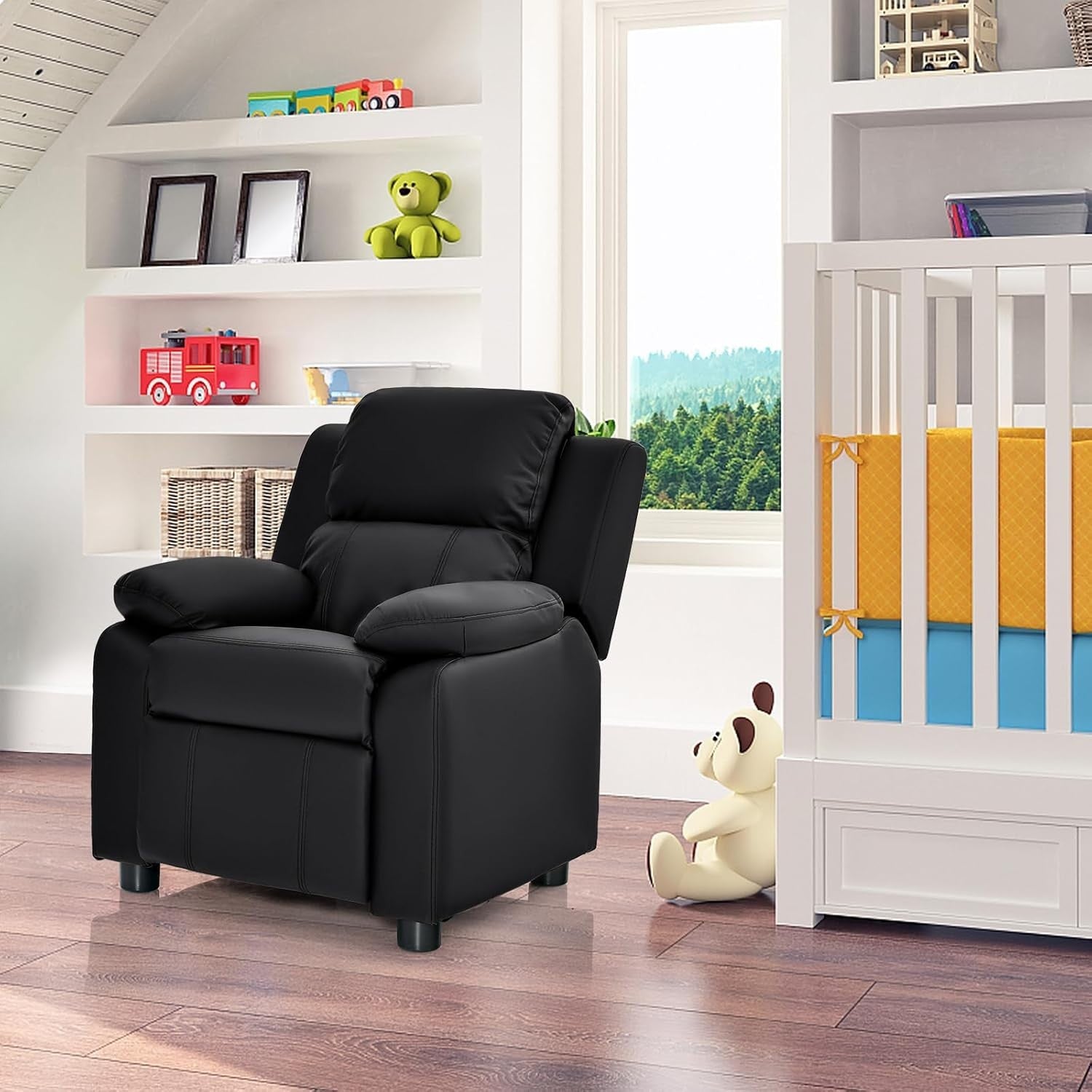 Kids Recliner Chair Adjustable Backrest & Footrest PU Leather with Storage Arms