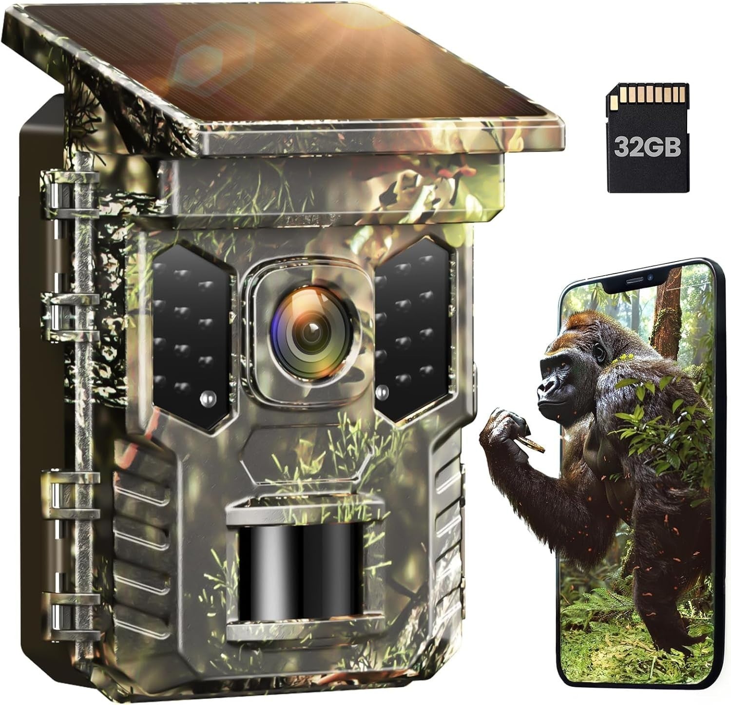 4K 64MP Solar Trail Camera WiFi Bluetooth Night Vision Waterproof