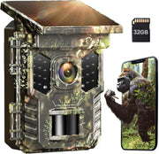 4K 64MP Solar Trail Camera WiFi Bluetooth Night Vision Waterproof
