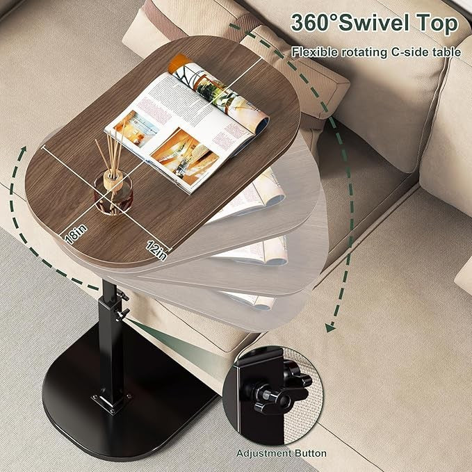 C Shaped Side Table Adjustable Height Swivel Laptop Sofa Bed Narrow Table