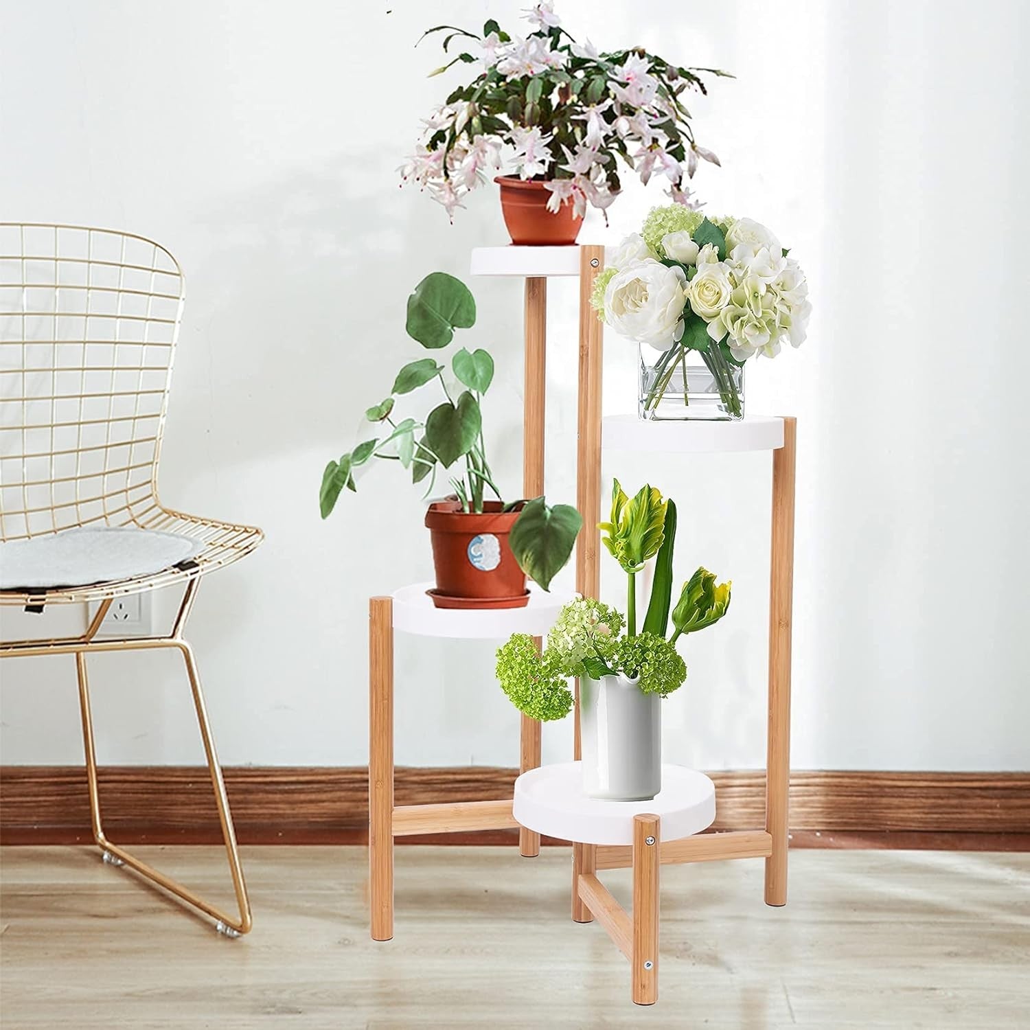 4 Tier Bamboo Plant Stand Indoor Corner Flower Pot Display Shelf for Home Decor