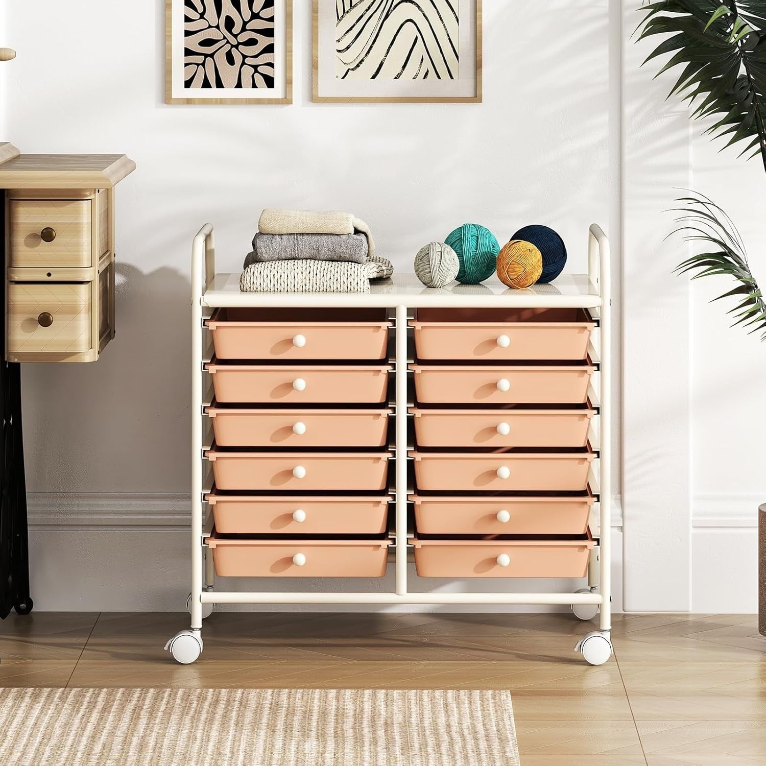 12 Drawer Rolling Storage Cart Utility Trolley Organizer Lockable Wheels