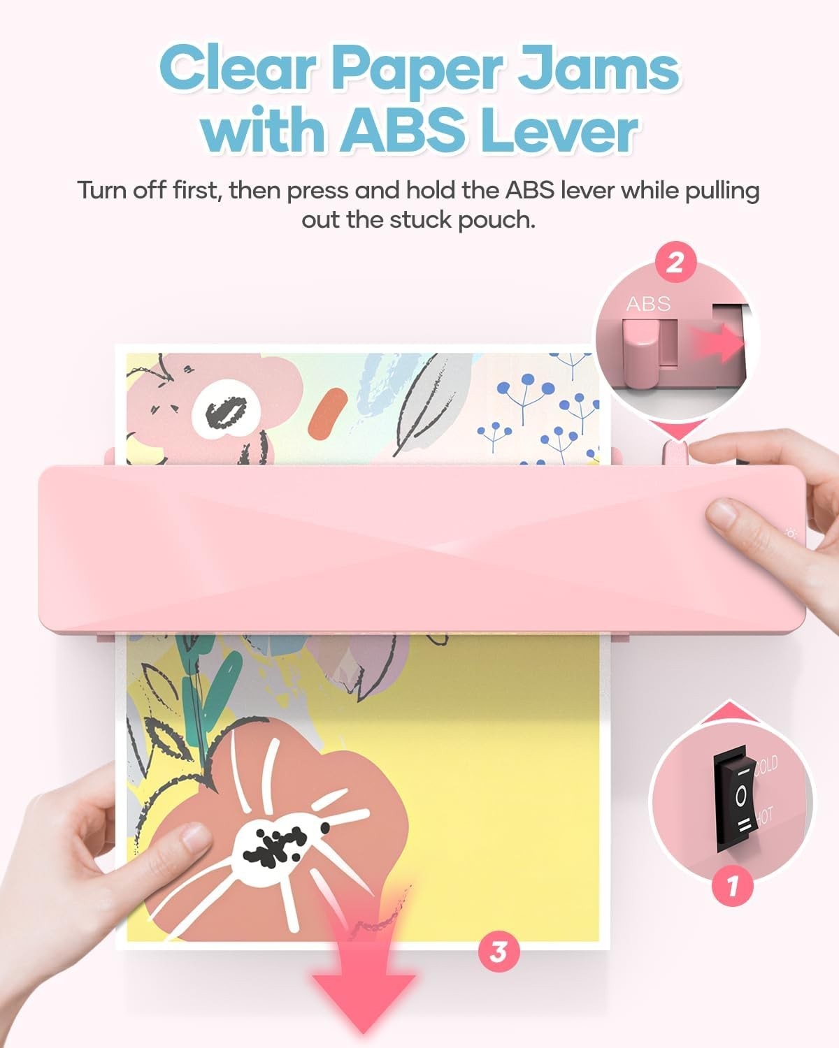 A4 Laminator Pink Hot Cold Fast Warm Up Anti Jam + Pouches
