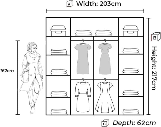 White Sliding Mirror Wardrobe 203cm Modern Storage Closet Bedroom