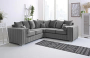 Grey Velvet Corner Sofa 5 Seater L Shape Couch 2C2 Chrome Legs Modular