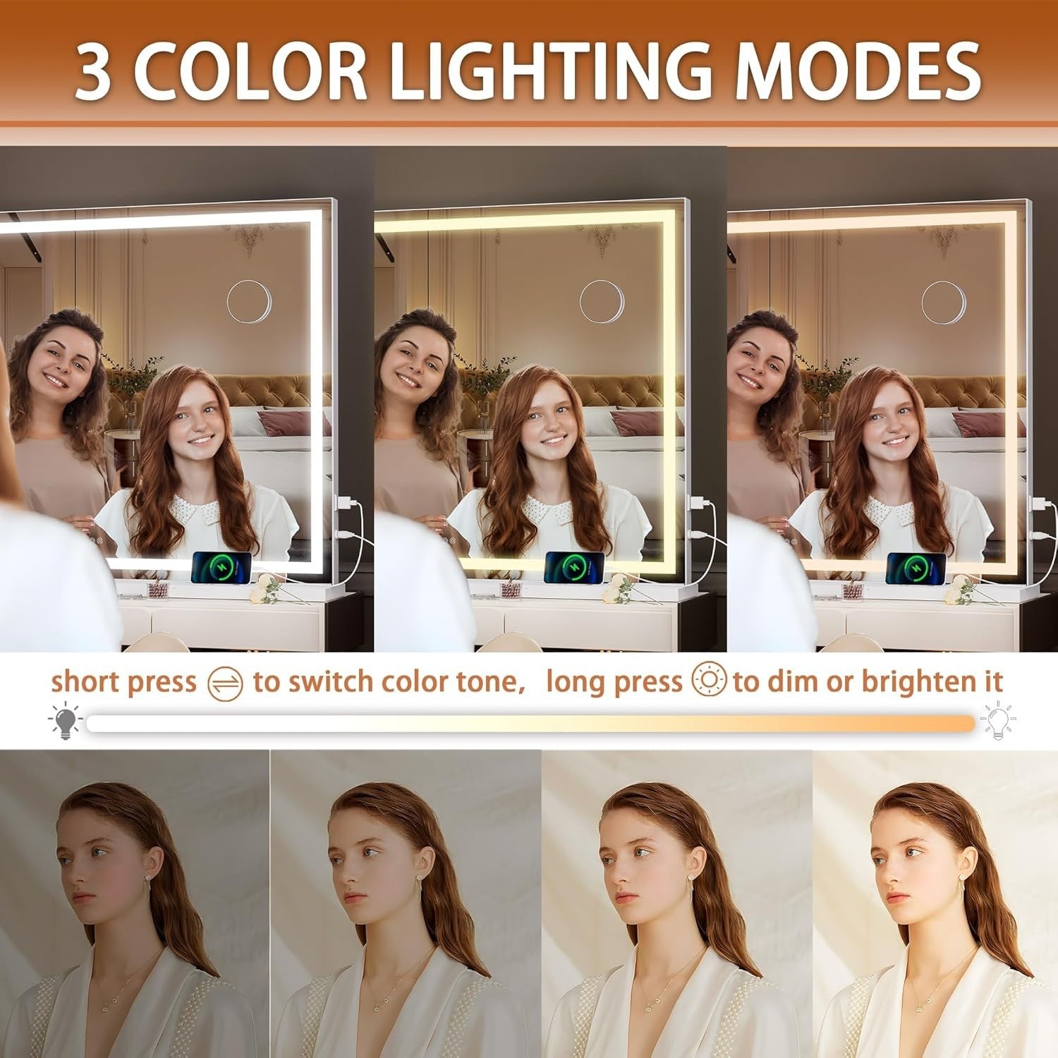 LED Vanity Mirror 120x75cm Wall/Table Makeup Mirror Touch Dimmer Light