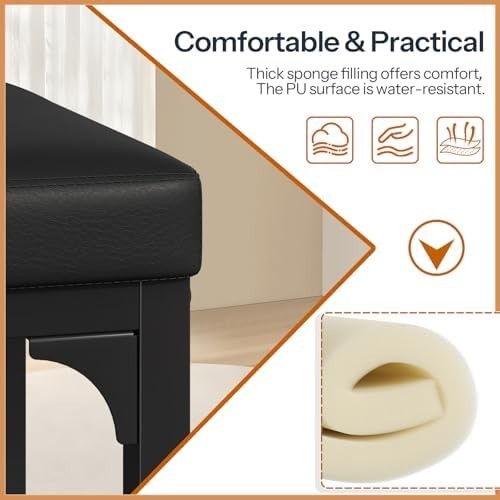 Modern Black Upholstered Dining Bench with H-Frame for Entryway 140kg Capacity
