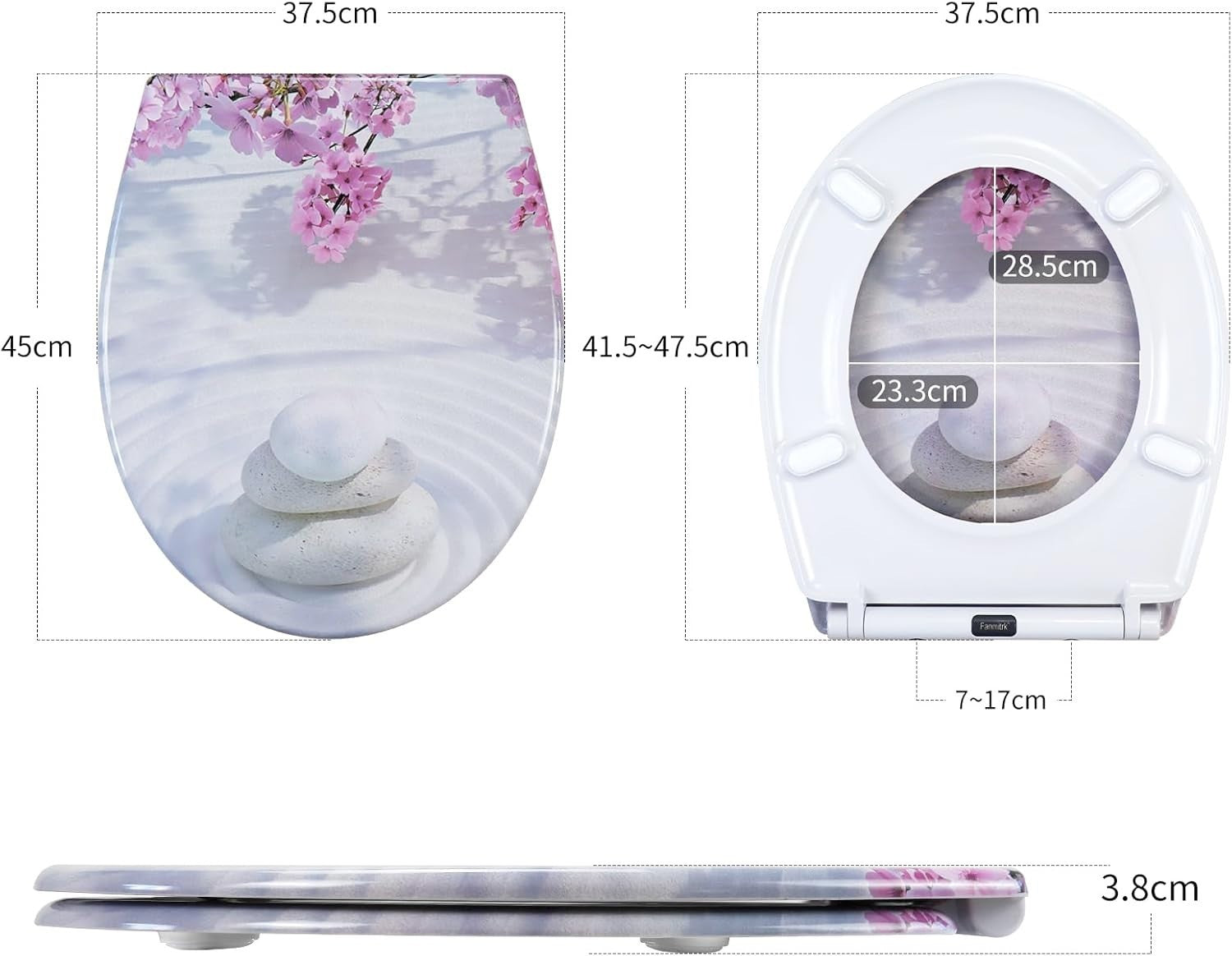 Toilet Seat Soft Close Quick Release Top Fix Colorful Patterns 45x37cm Duroplast