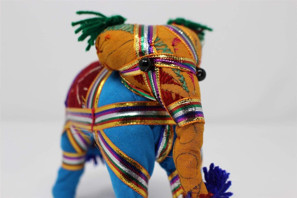 Blue Fabric Elephant Ornament | Handcrafted Colourful Standing Decor | 11cm