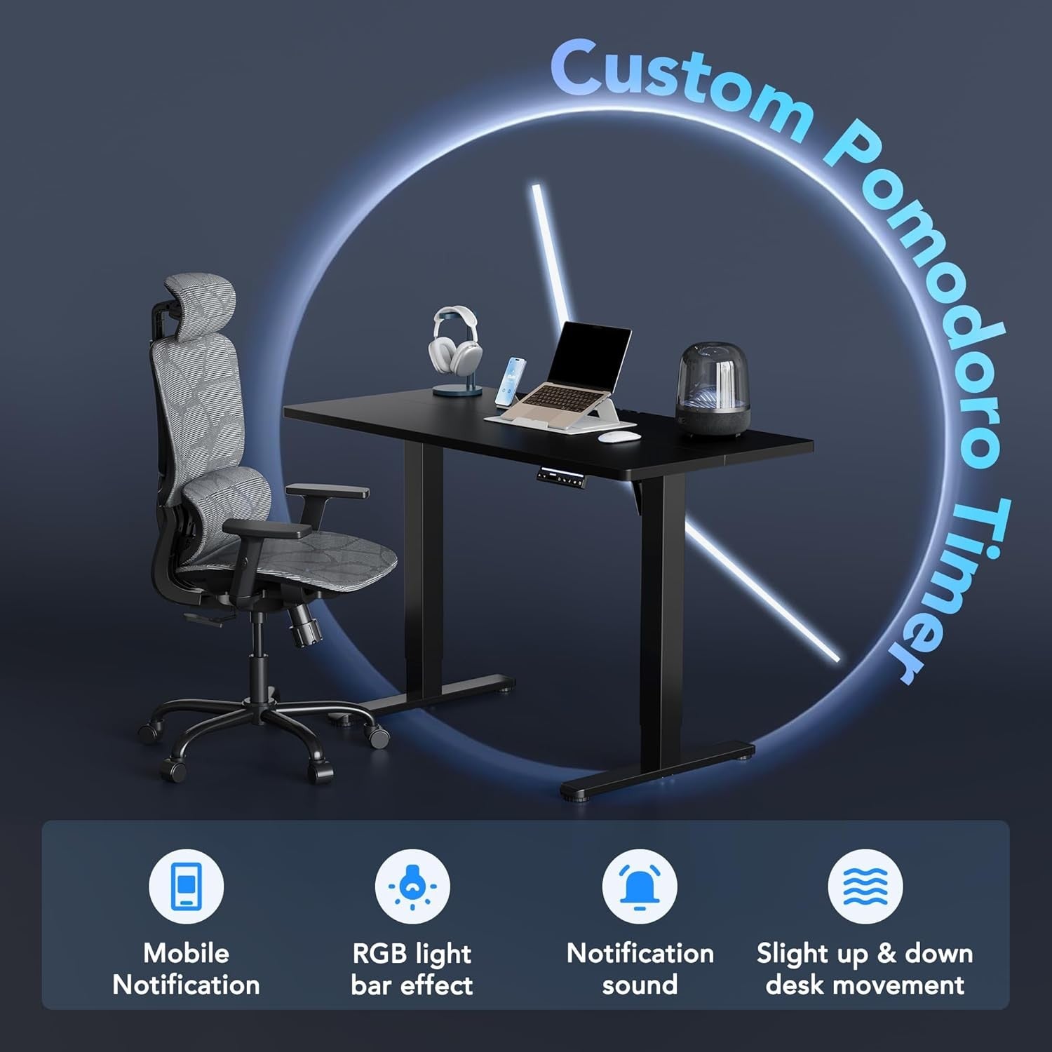 AI Electric Standing Desk Height Adjustable Sit Stand Smart App Control 80x48cm