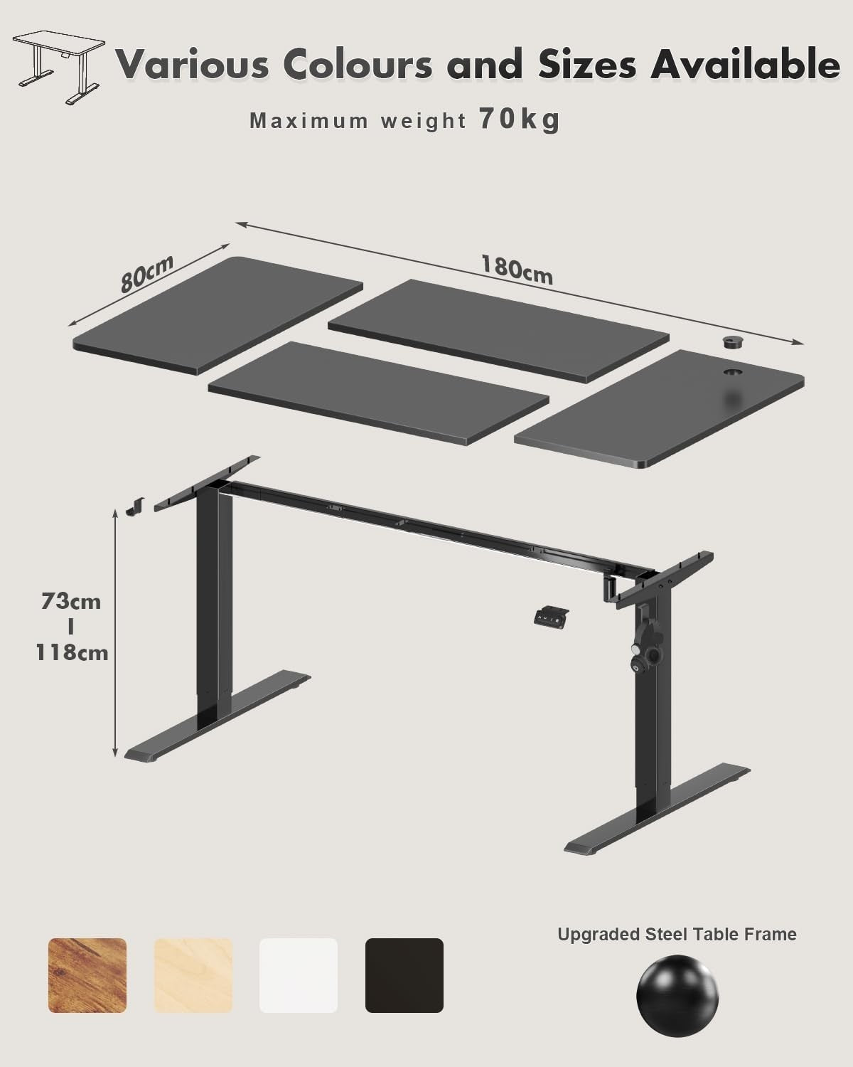 Electric Standing Desk 180x80cm Adjustable Sit Stand Black Table W/Memory Preset