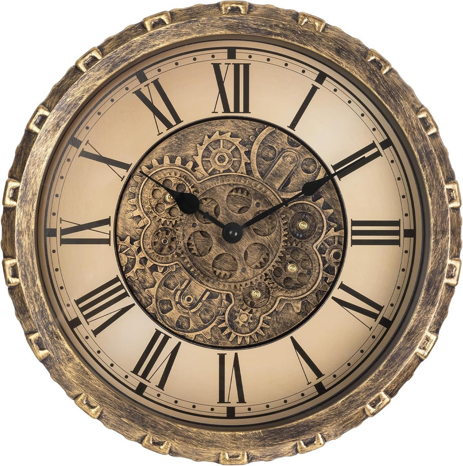 15" Vintage Copper Moving Gears Wall Clock Rustic Industrial Rotating Decor