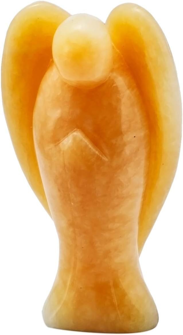 Yellow Jade 3" Guardian Angel Crystal Figurine Healing Luck Protection Ornament