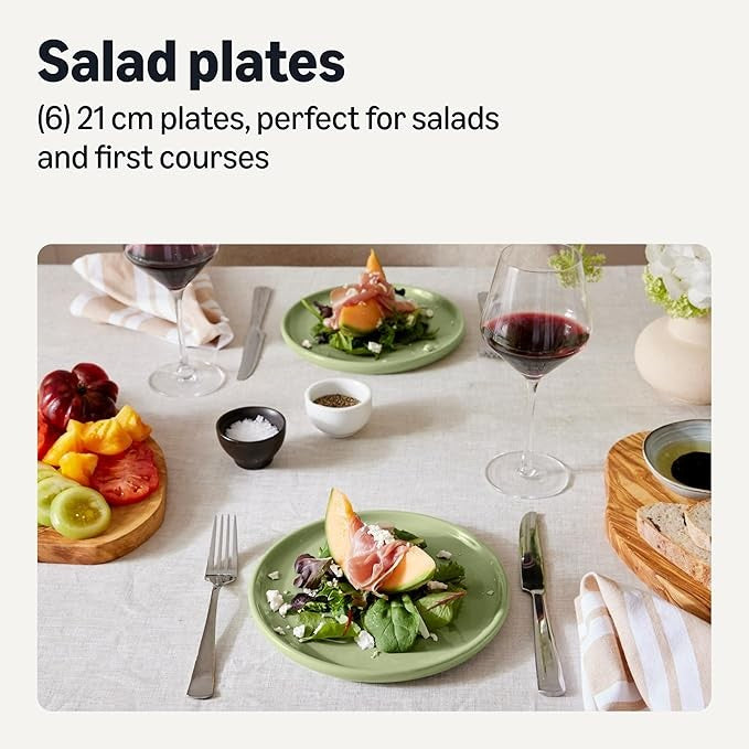 6pc Stoneware Salad Plates 21cm Microwave Dishwasher Safe Olive Green