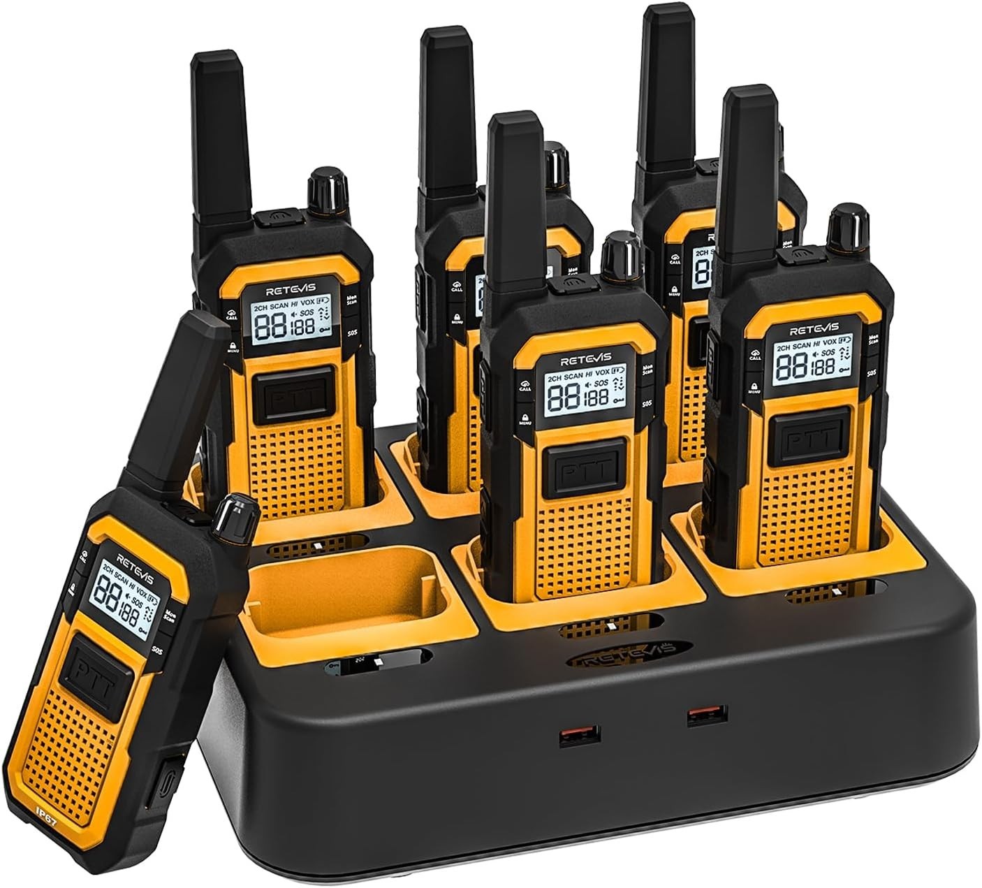 Heavy Duty Waterproof Walkie Talkies IP67 6 Way Charger 6 Pack Radio