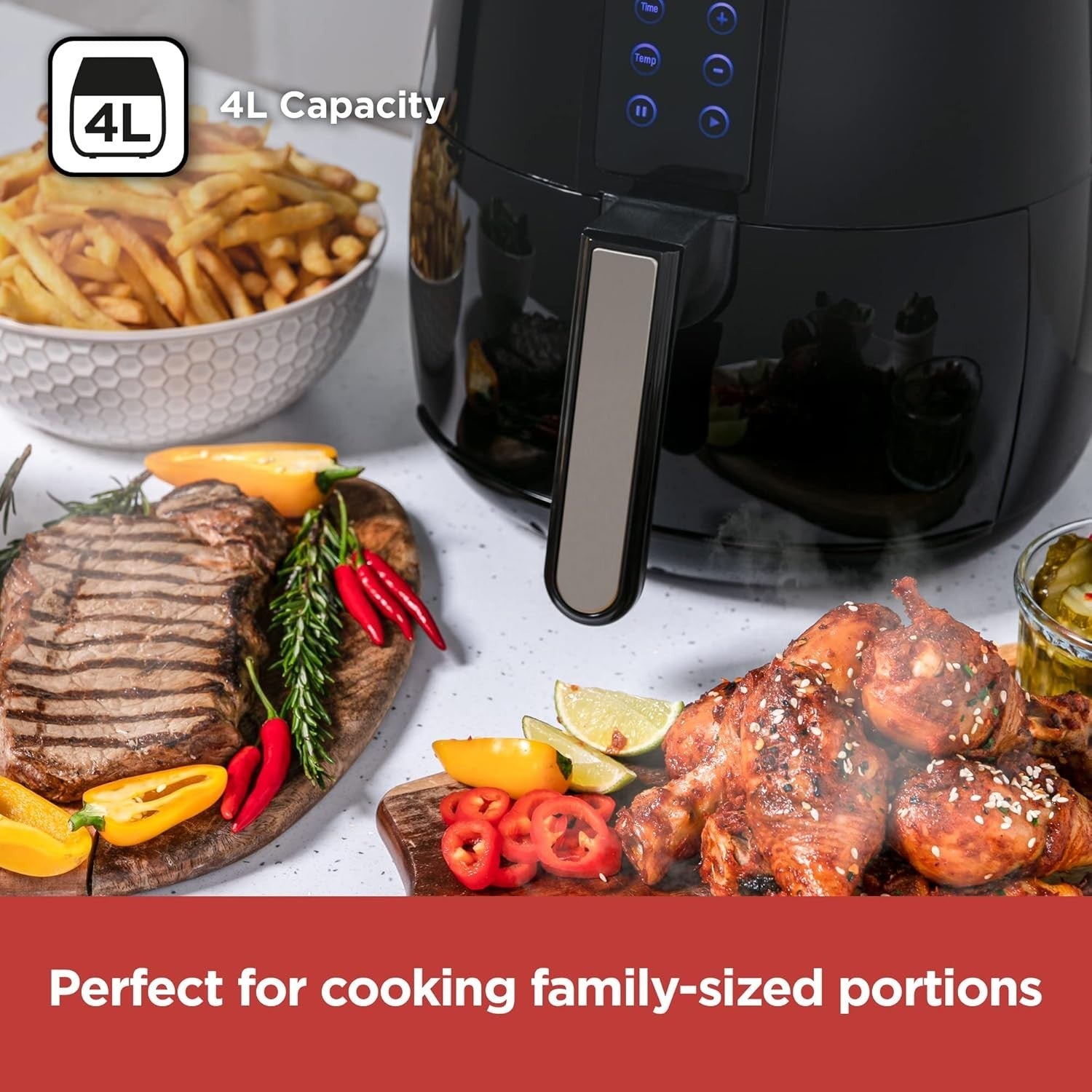 4L Digital Air Fryer 1500W Extra Crisp Healthy Cooking Fast 6 Presets Easy Clean