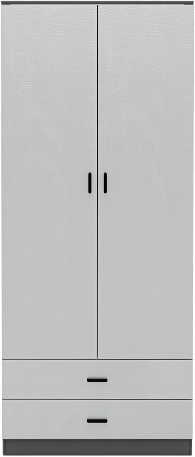 Tall Black Wardrobe Grey Drawers 2 Door Closet Storage Hanging Rail