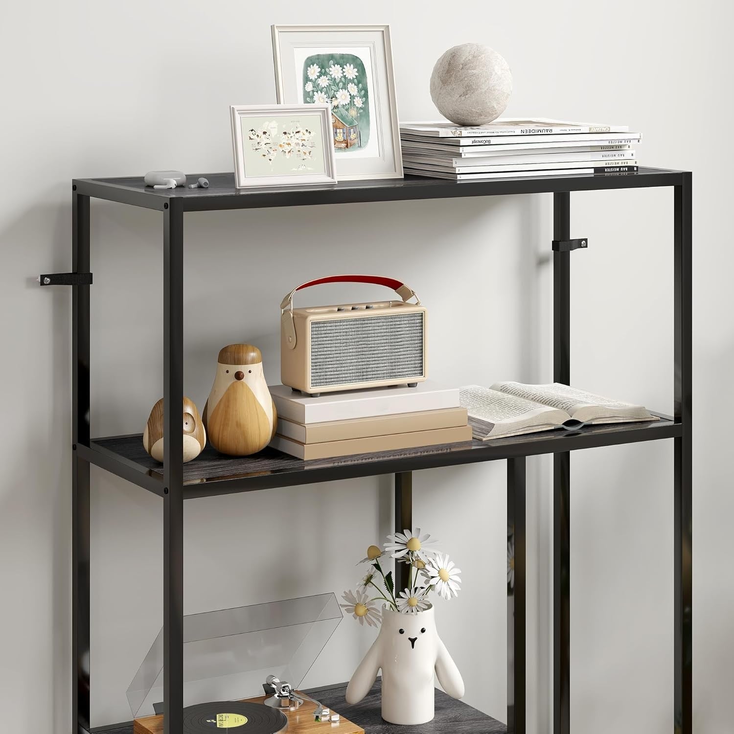 4 Tier Industrial Bookcase Charcoal Grey Metal Frame Freestanding Shelf 116cm