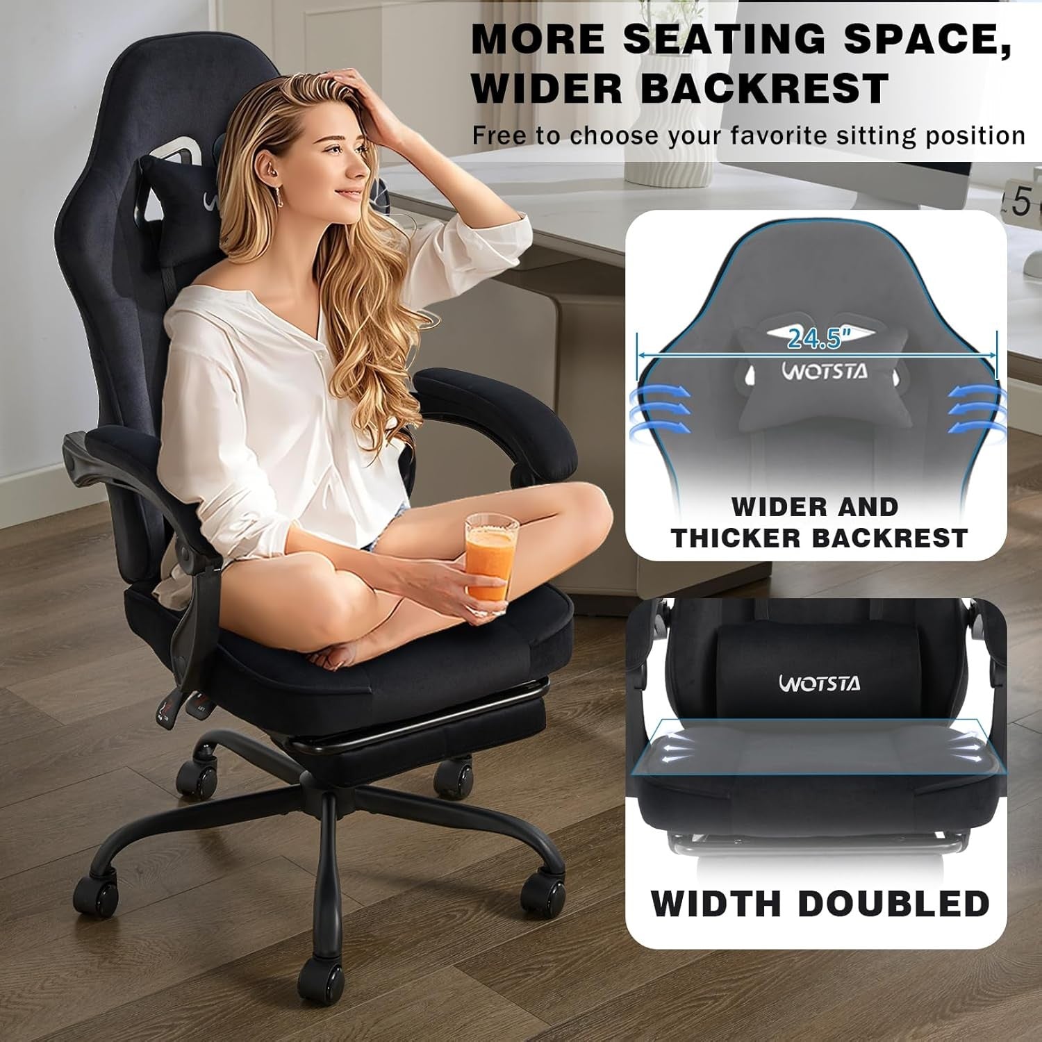 Ergonomic Gaming Chair Black Adjustable Reclining Chair with Footrest