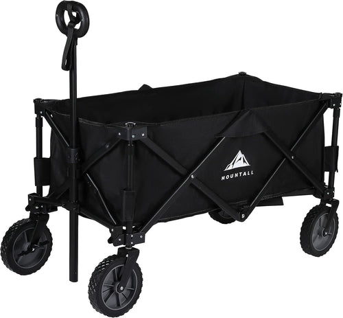 Black Folding Festival Wagon 85kg Collapsible Camping Trolley with Cargo Net