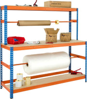Heavy Duty Packing Workbench with Shelves Reel Bars Steel 1795mm Wide Station