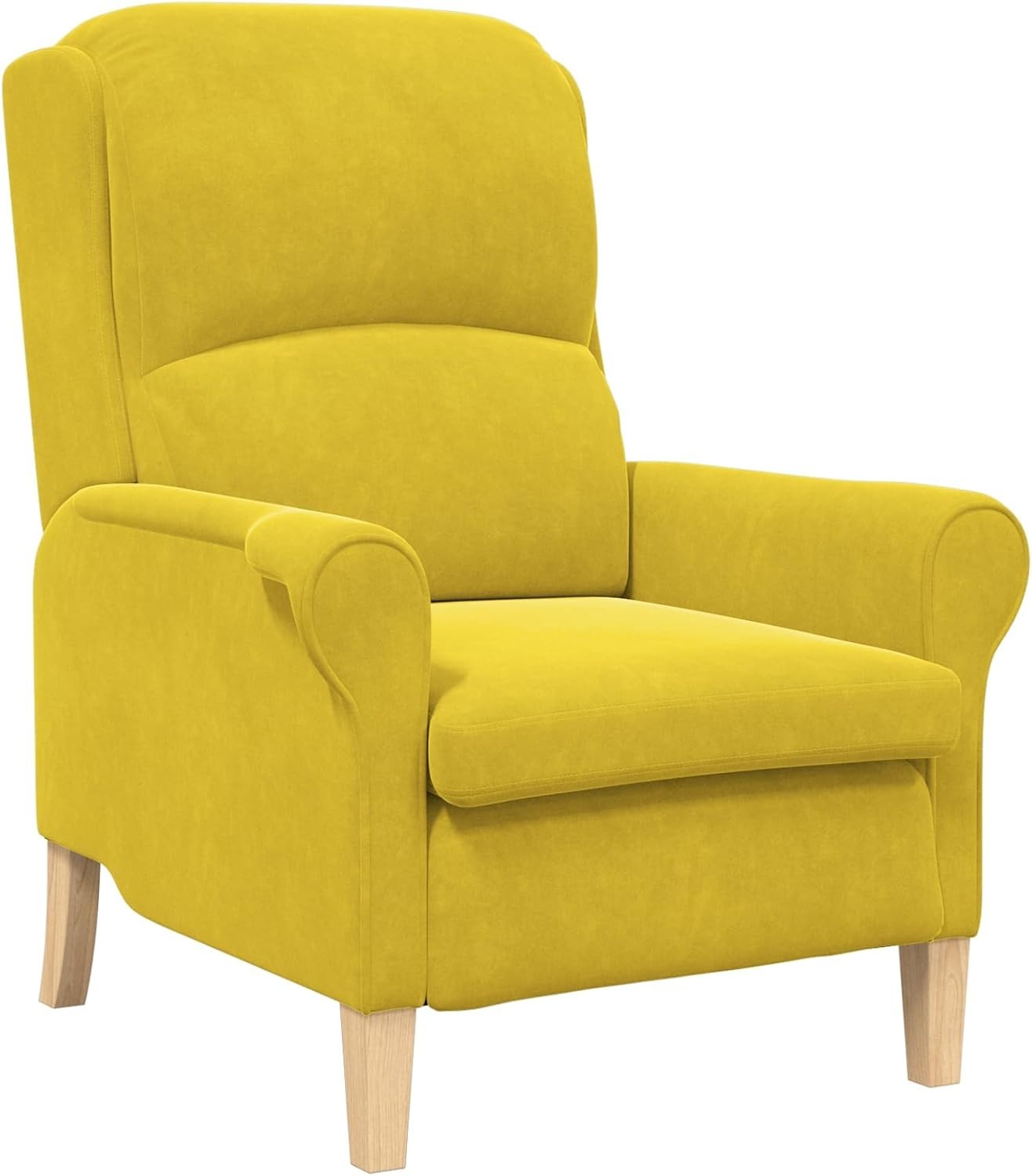 Yellow Highback Armchair Fabric Wingback Lounge Chair Wooden Legs