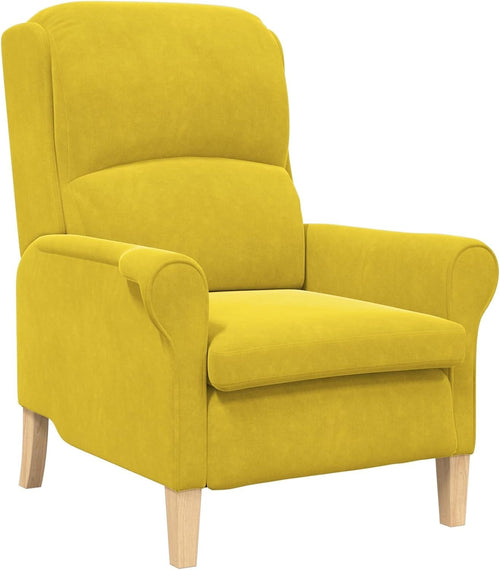 Yellow Highback Armchair Fabric Wingback Lounge Chair Wooden Legs