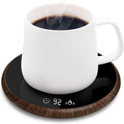 Smart Coffee Mug Warmer – Touch Control, LED Display, Wood Brown