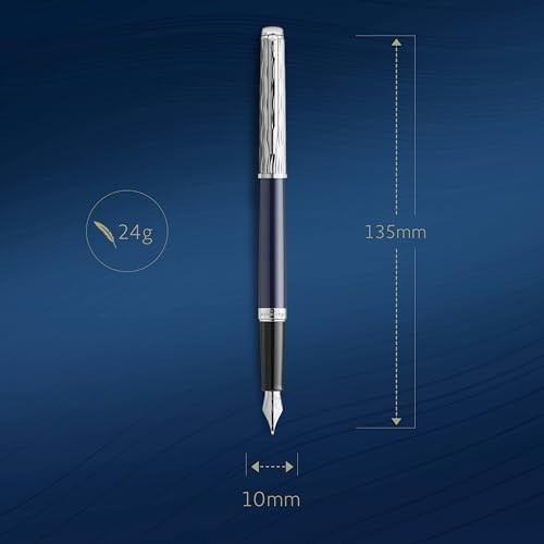 Luxury Fountain Pen – Deep Blue Metal & Lacquer, Medium Stainless Steel Nib