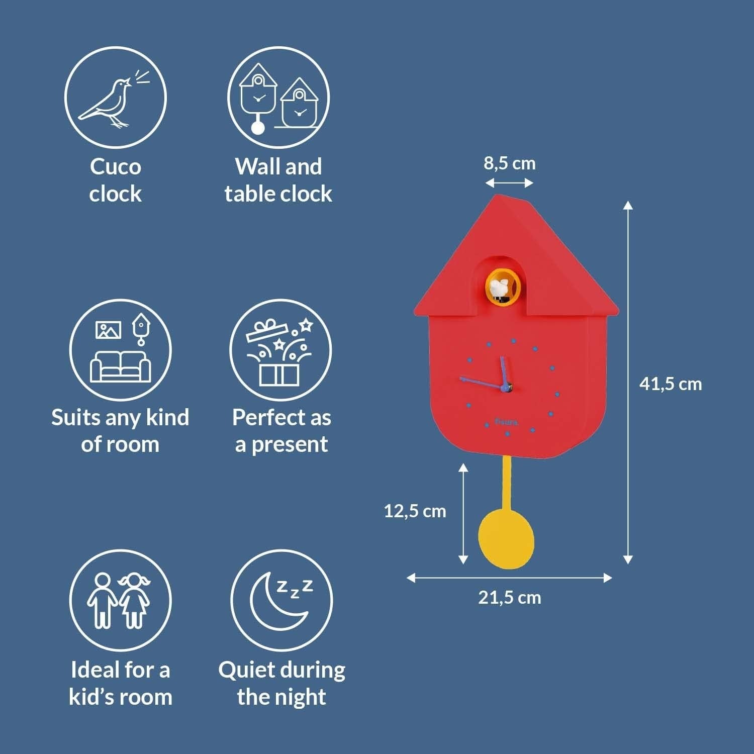 Red Cuckoo Clock Modern Wall Clock with Bird Sound Silent Pendulum Gift