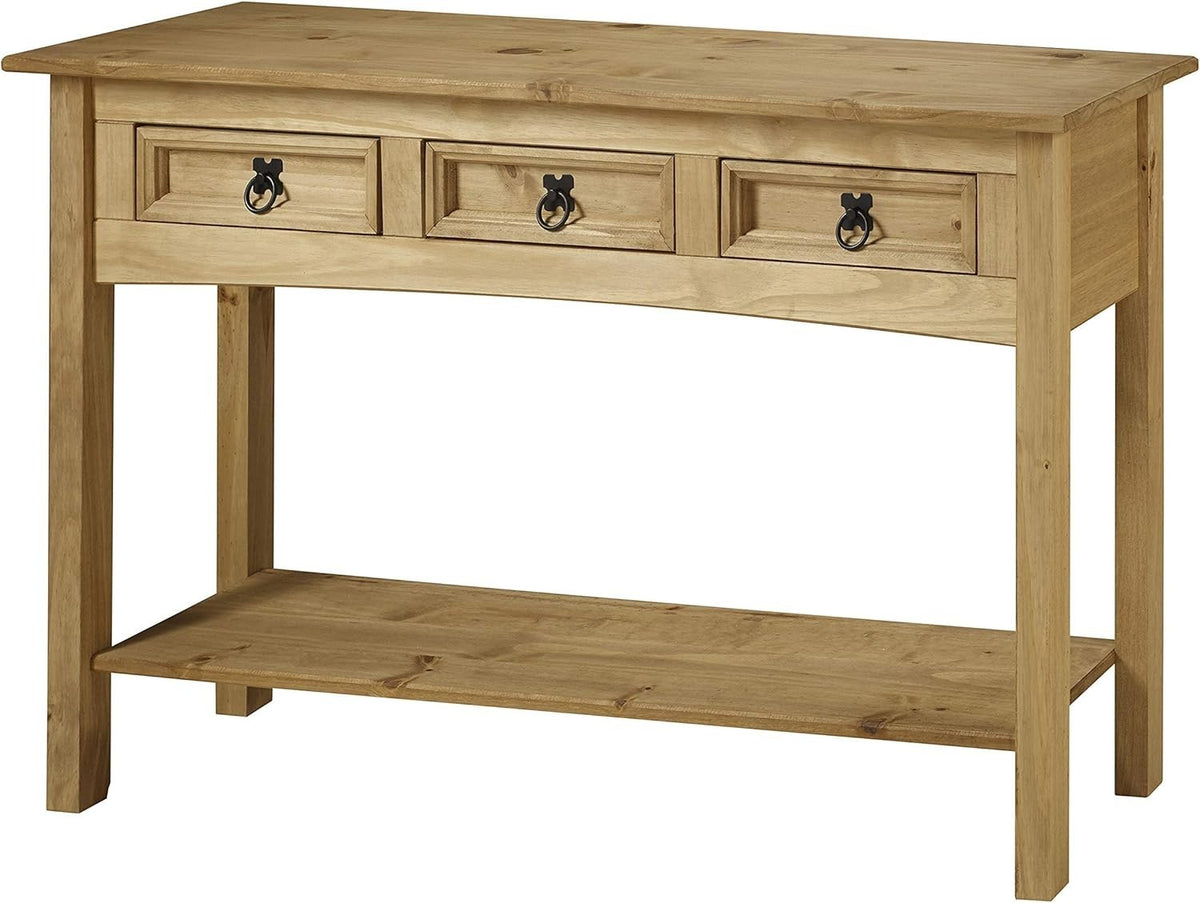 Rustic Console Table with 3 Drawers – Solid Pine Hallway Storage Unit