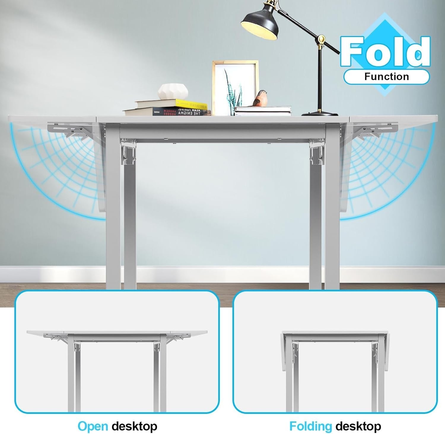 Space-Saving White Drop Leaf Dining Table with 2 Chairs - Modern PU Leather Set