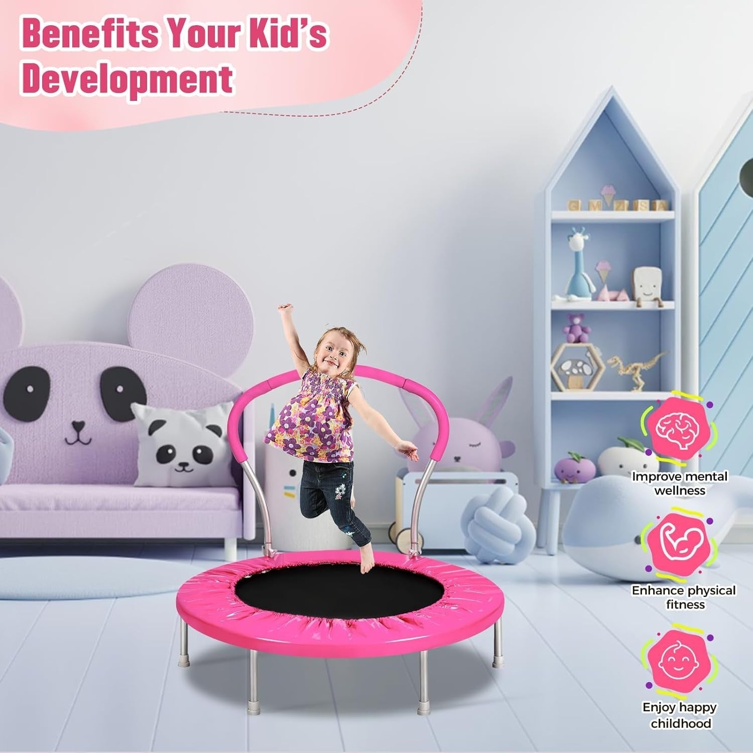 36in Kids Trampoline with Handle Indoor Outdoor Mini Rebounder 150lb