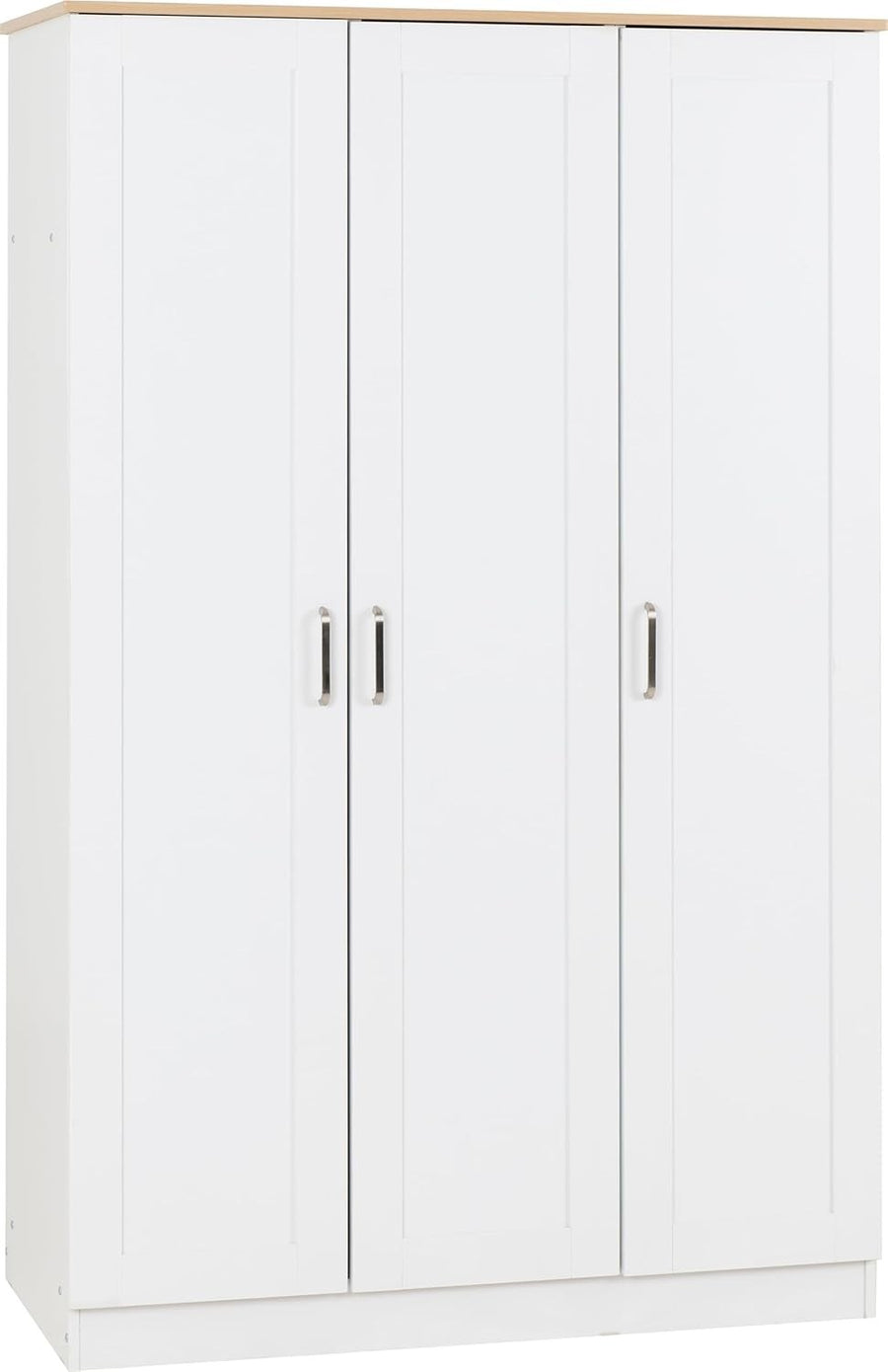 3 Door White Oak Wardrobe with Lockable Storage & Spacious Hanging Space