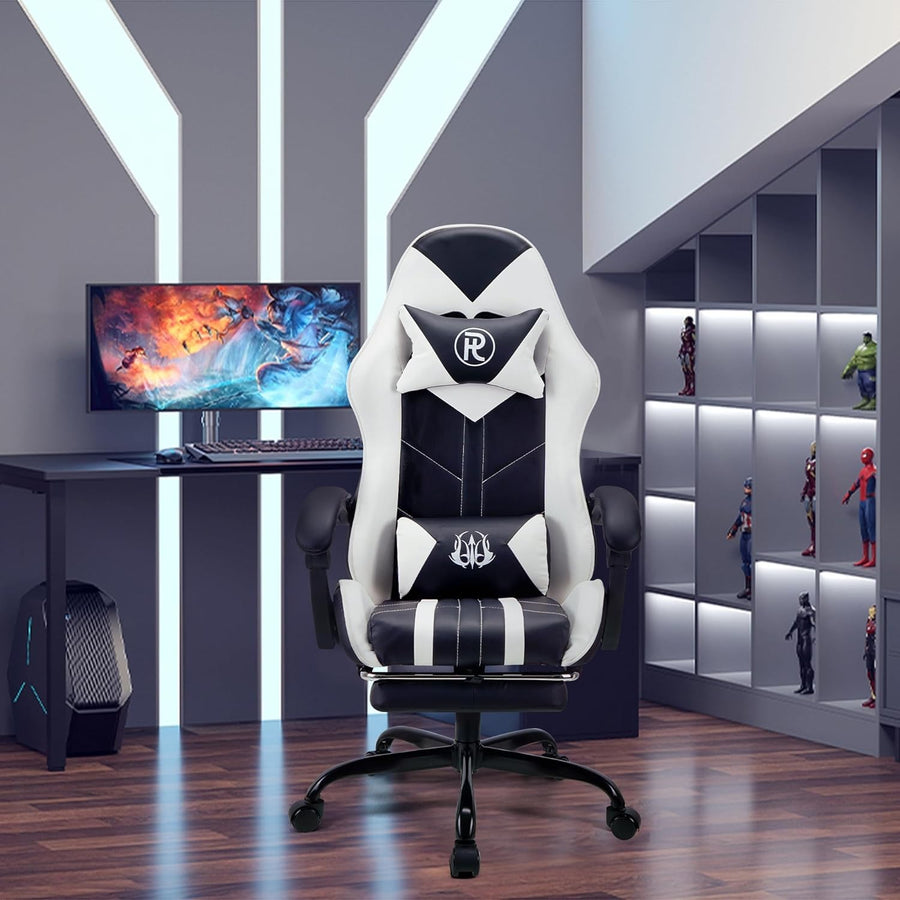 Ergonomic Gaming Chair Office Computer Desk Chair White Leather Adjustable Recli