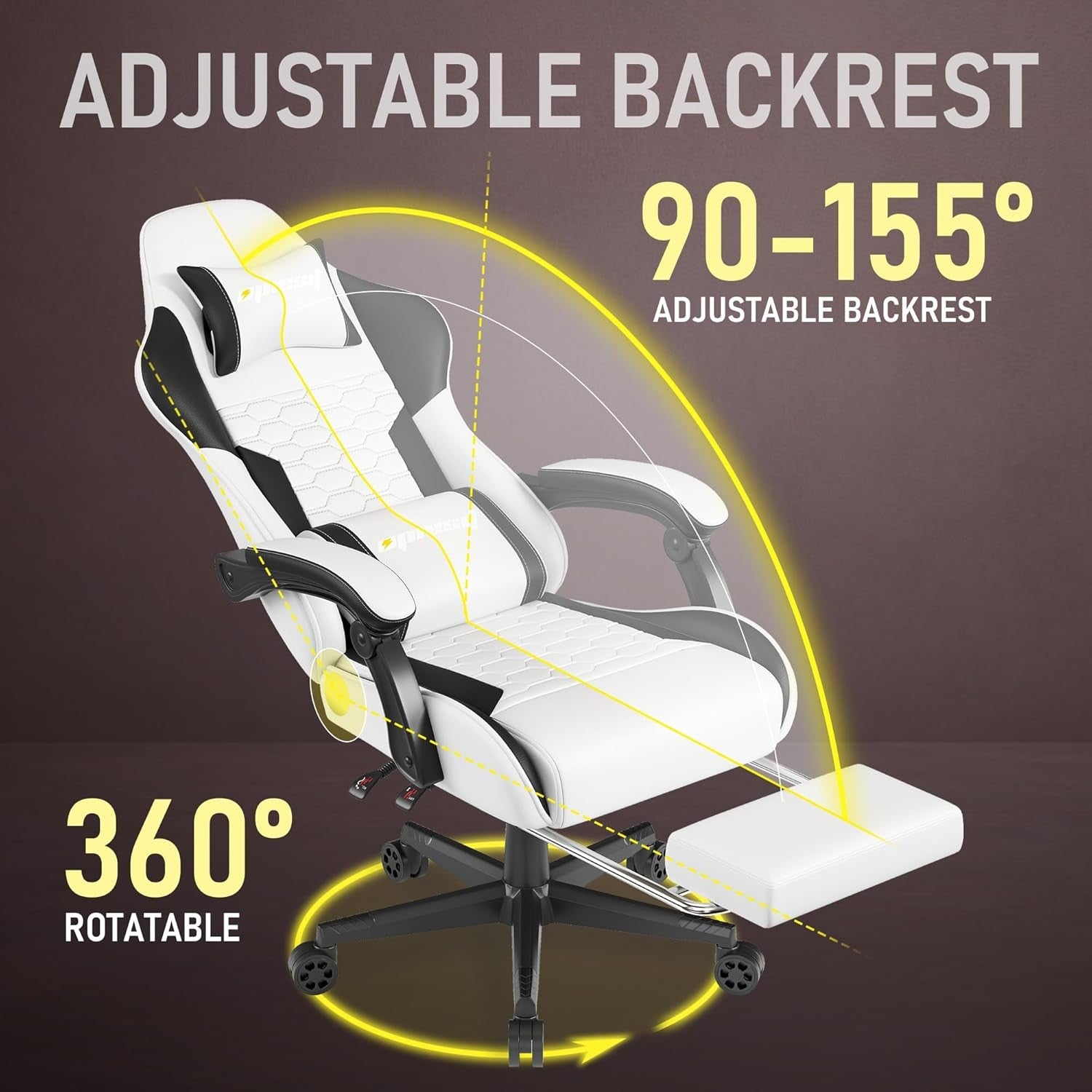 Ergonomic Gaming Chair with Footrest Reclining Swivel White