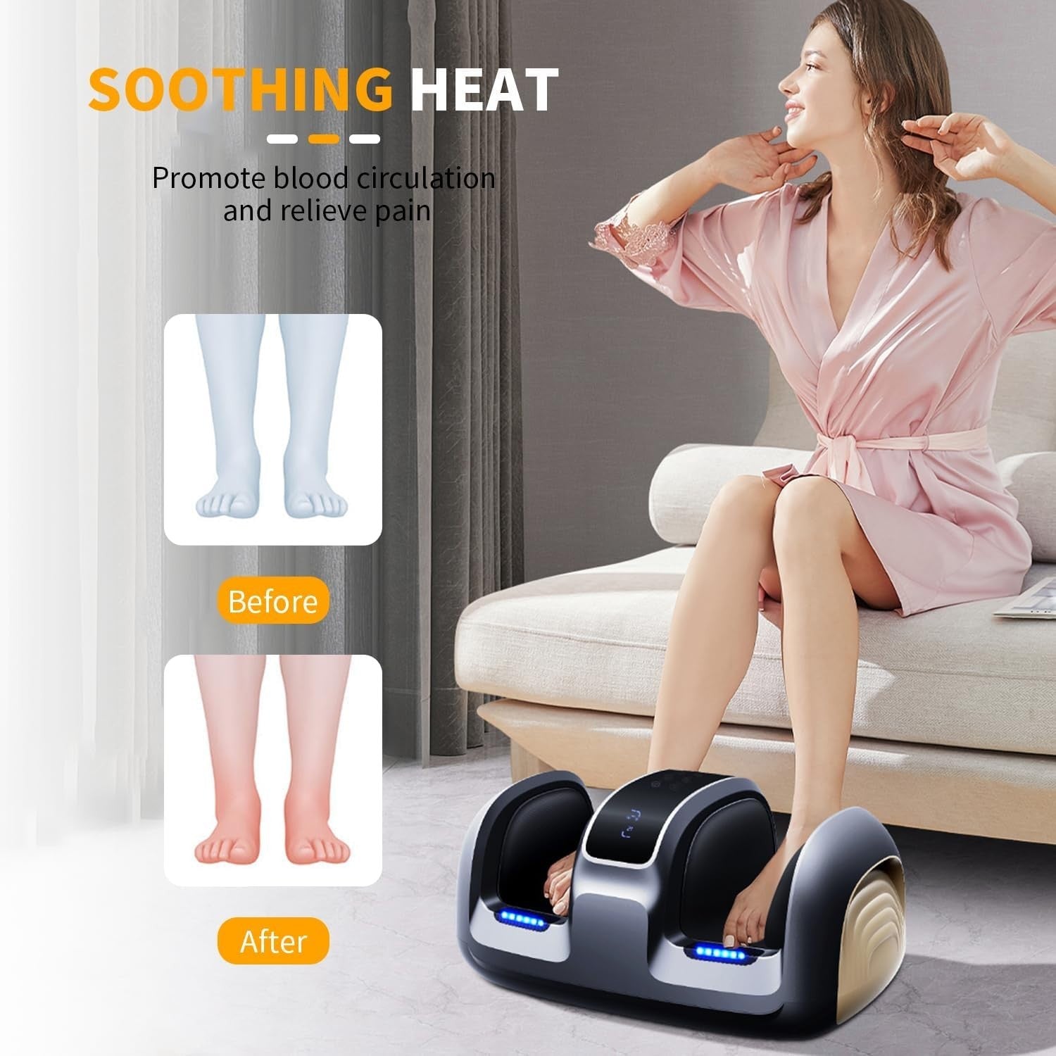 Foot Massager with Heat Kneading Vibration Air Compression for Pain Relief